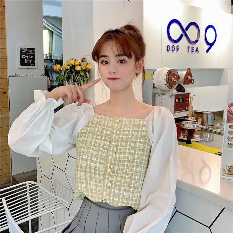 Áo Kiểu Tay Phồng Cổ Vuông Phong Cách Hàn Quốc Cho Phụ Nữ