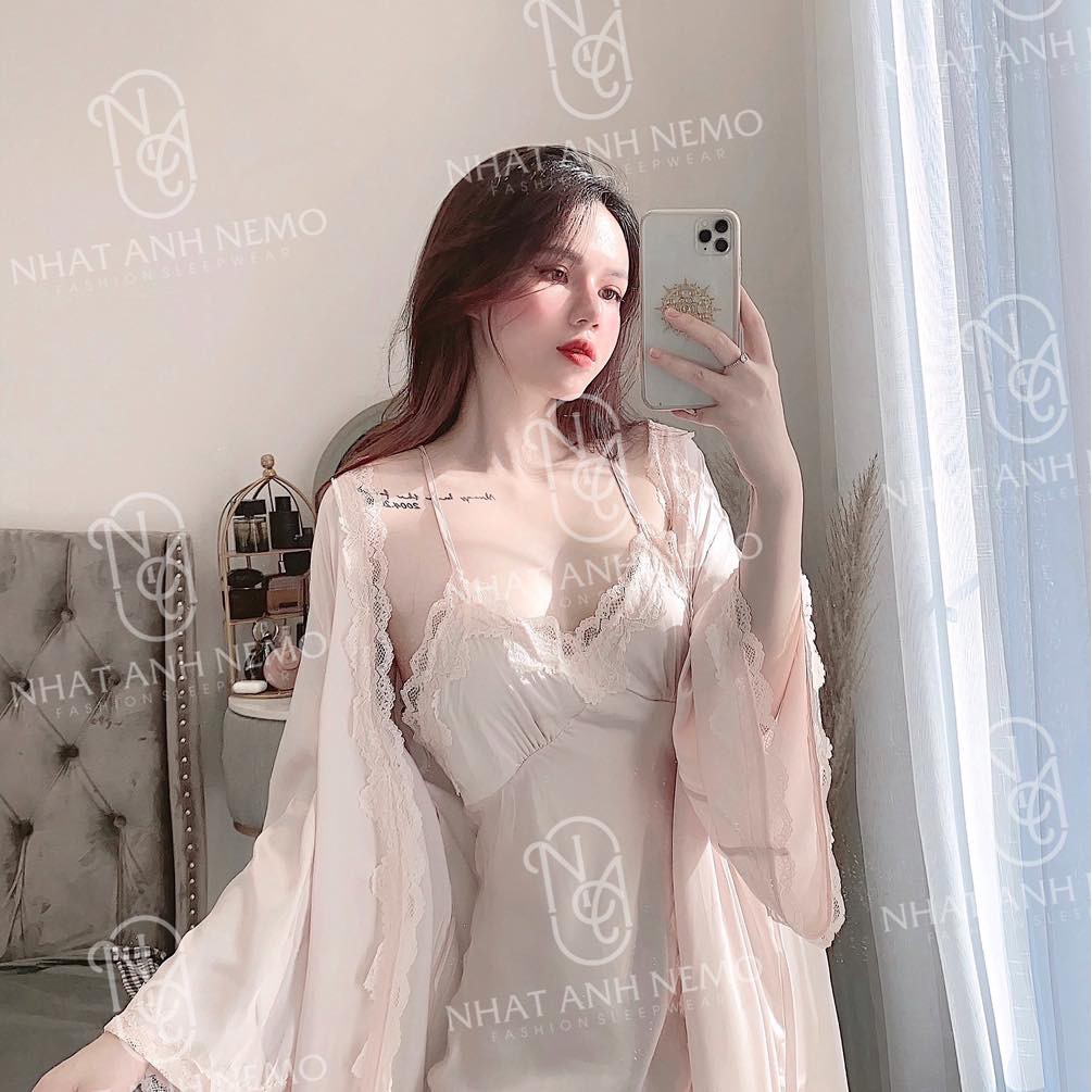 (M.82) Set váy ngủ kèm áo choàng lụa sexy cao cấp miemmoc sang chảnh Đầm mặc nhà gợi cảm quyến rũ