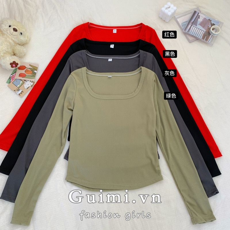 Áo Thun Tay Dài Cổ Khoét Sâu Thời Trang Thu Đông