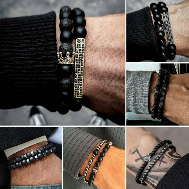 Vòng tay RINHOO chuỗi hạt đá nham thạch cao cấp tốt cho sức khỏe dành cho nam và nữ