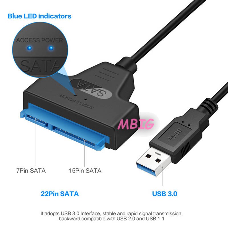 MG USB 3.0 to SATA 22 Pin 2.5 Inch Hard Disk Driver SSD Adapter Cable Super Speed Converter @vn