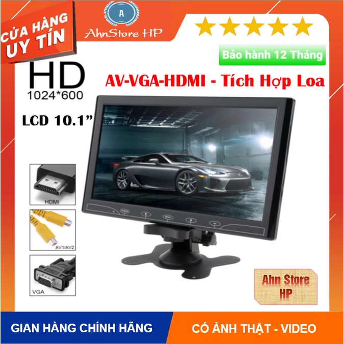 Màn Hình Ultra LCD 10.1"/ 1080 * 720 Pixels AV-VGA-HDMI - Tích Hợp Loa - Dùng Trên Ôtô Hỗ trợ test Camera
