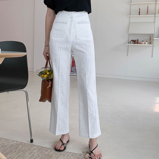 Quần ống rộng cullotes Linen màu trắng
