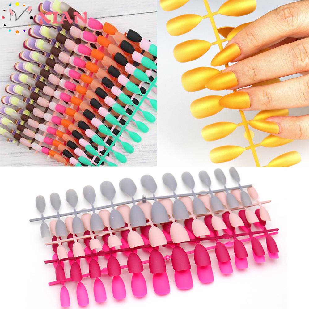 (Hàng Mới Về) Set 24 Móng Tay Giả Đầu Nhọn Màu Trơn Thời Trang