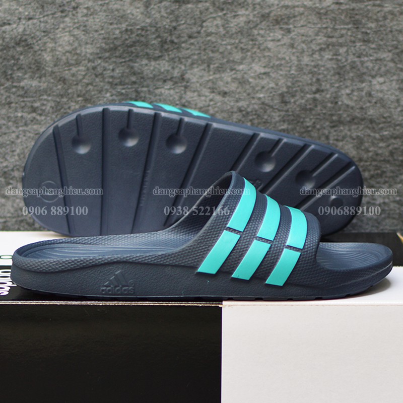 DÉP ADIDAS DURAMO CHÍNH HÃNG MÀU XANH NHỚT SỌC XANH NGỌC