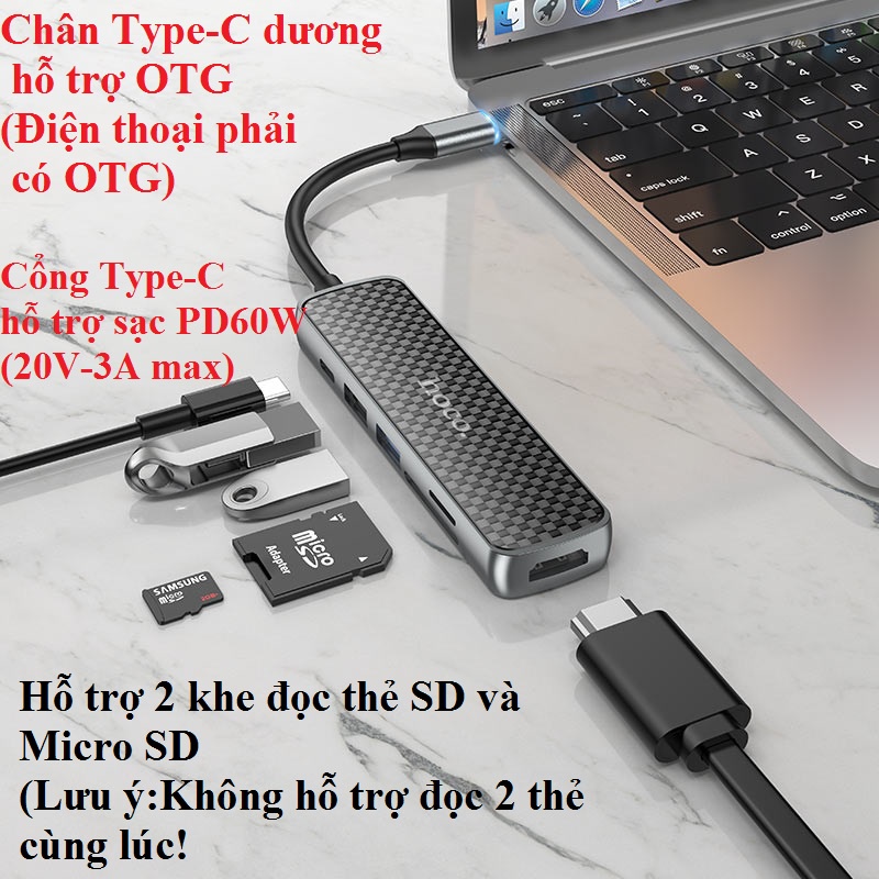 Hub/ bộ chuyển cổng type C 6 trong 1 hoco HB24