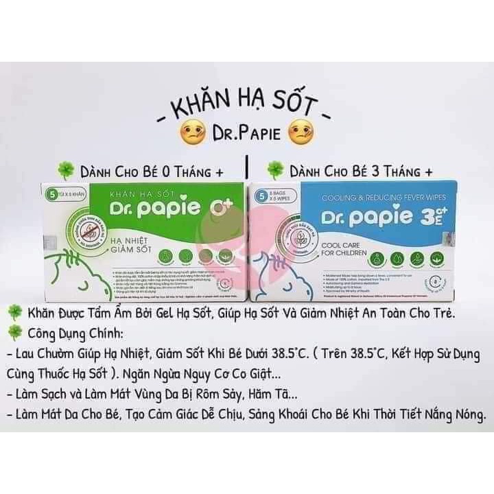 Khăn lau hạ sốt 0+ Dr-Papie Hạ nhiệt - Giảm sốt cho bé -Ngăn ngừa co giật [Hộp 25 miếng]