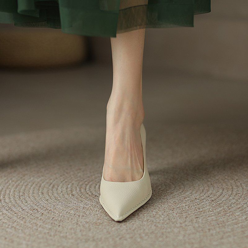 Giày Cao Gót 6CM Da Mềm Mũi Nhọn Màu Cam Cho Nữ