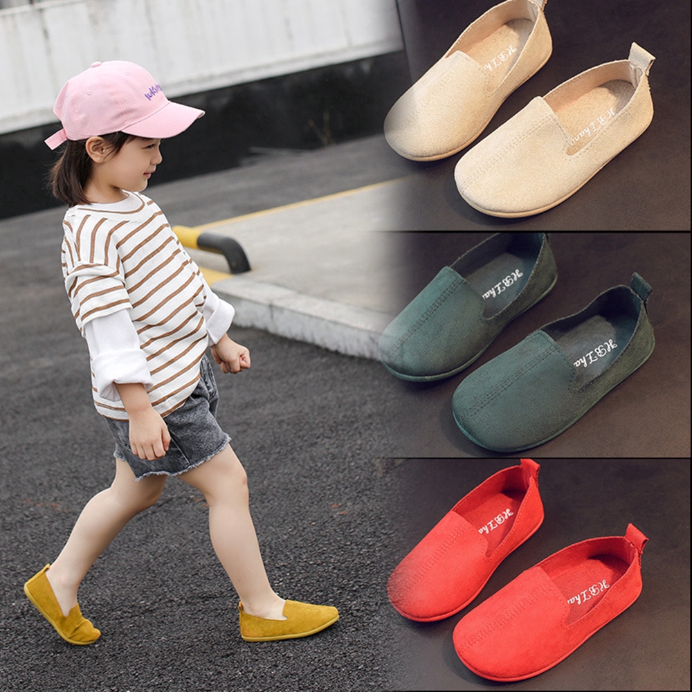 1-12 Years Kids Baby Loafer Casual Shoes Beige Boys Girls Flat Shoes Infant Toddler School Shoes Fur Comfortable Red