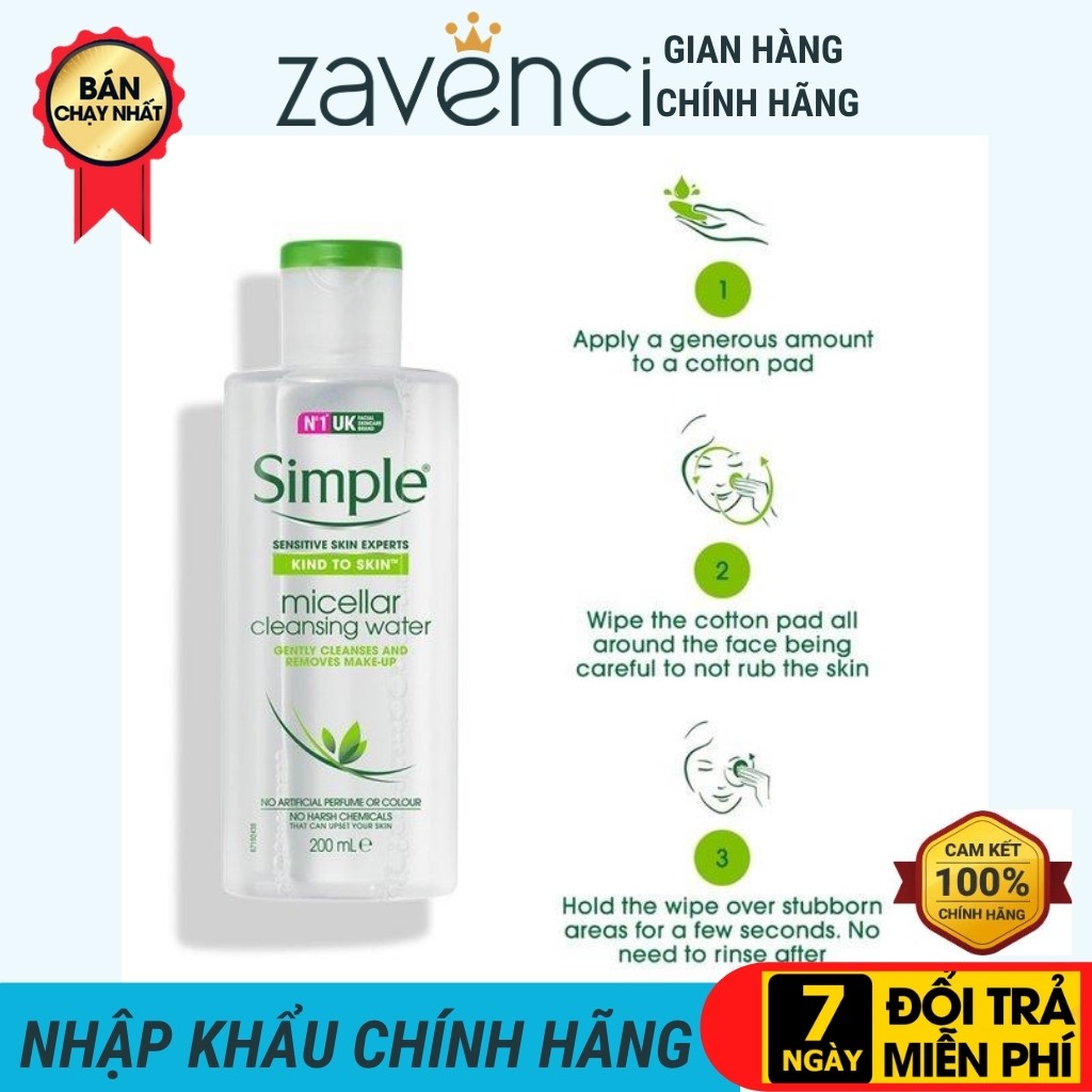 Nước tẩy trang Simple Kind to Skin Micellar Cleansing Water mọi loại da 200ml - ZAVENCI Official | BigBuy360 - bigbuy360.vn