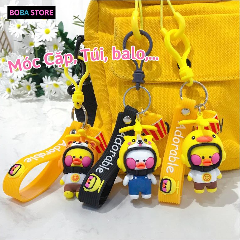 Móc Khóa Cute treo chìa khóa balo dễ thương Boba Store Móc vịt đội nón bảo hiểm silicon đẹp