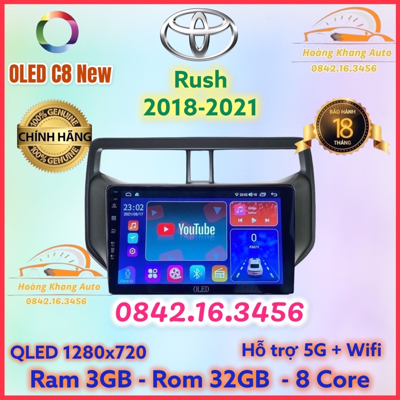 Màn hình android OLED C8 New theo xe Rush 2018 - 2021  kèm dưỡng và jack nguồn zin theo xe