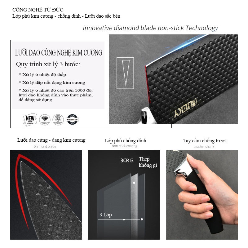 Bộ dao nhà bếp 6 món KHALIK LUCKY-LK-WS11 (WS09) không gỉ - chống dính