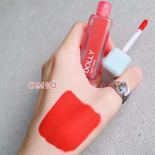 [02 Cam Đỏ] Son Kem Lì Dolly Super Matte Không Chì Màu Cam Đỏ Tách Sét | BigBuy360 - bigbuy360.vn