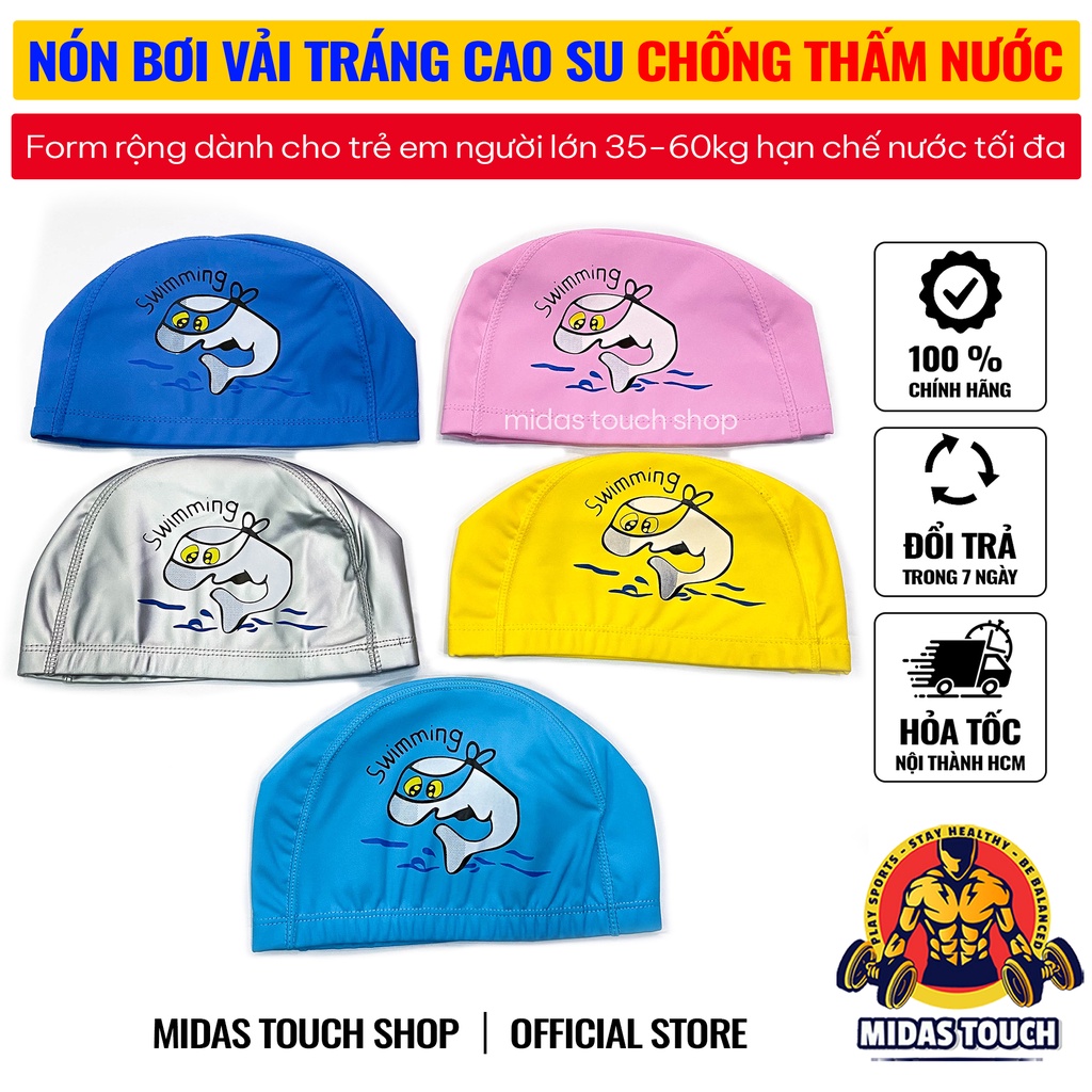 Nón mũ bơi Vải Tráng Cao Su Form Rộng Cho Bé Có Vòng Đầu To 35-60kg Hạn Chế Thấm Nước Tối Đa