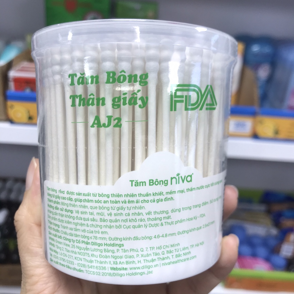 Tăm bông 200 que /hộp - Tăm Bông Ngoáy Tai  thân giấy LIPZO Niva Cotton Buds AJ2