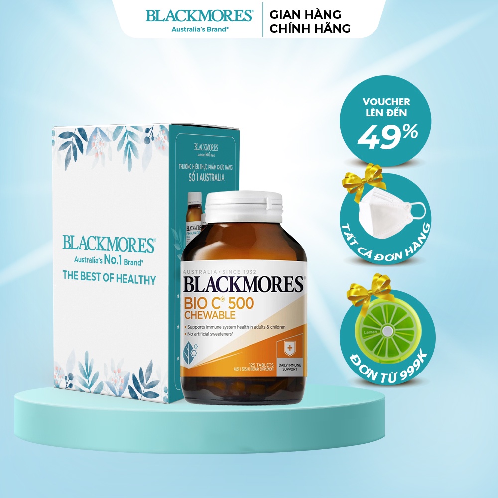 Viên bổ sung vitamin C dạng nhai Bio C 500mg Blackmores Úc 125 viên, tăng cường sức đề kháng, làm sáng, đẹp da