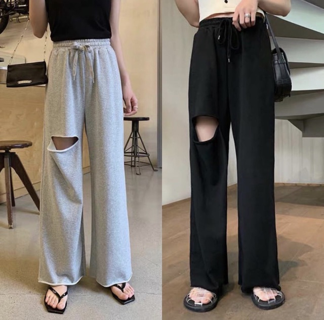 [Mã FAMAYWA giảm 10K đơn 50K] Quần Vải Nỉ Ống Suông Rách Gối Lai Tưa Iru Jem Closet ( 3 size 40kg-80kg ) | BigBuy360 - bigbuy360.vn