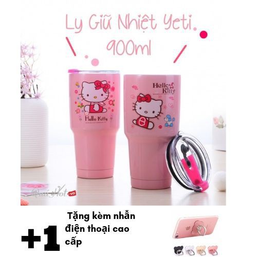 Ly giữ nhiệt siêu cute xanh Doremo và hồng kitty + Tặng kèm nhẫn điện thoại cao cấp