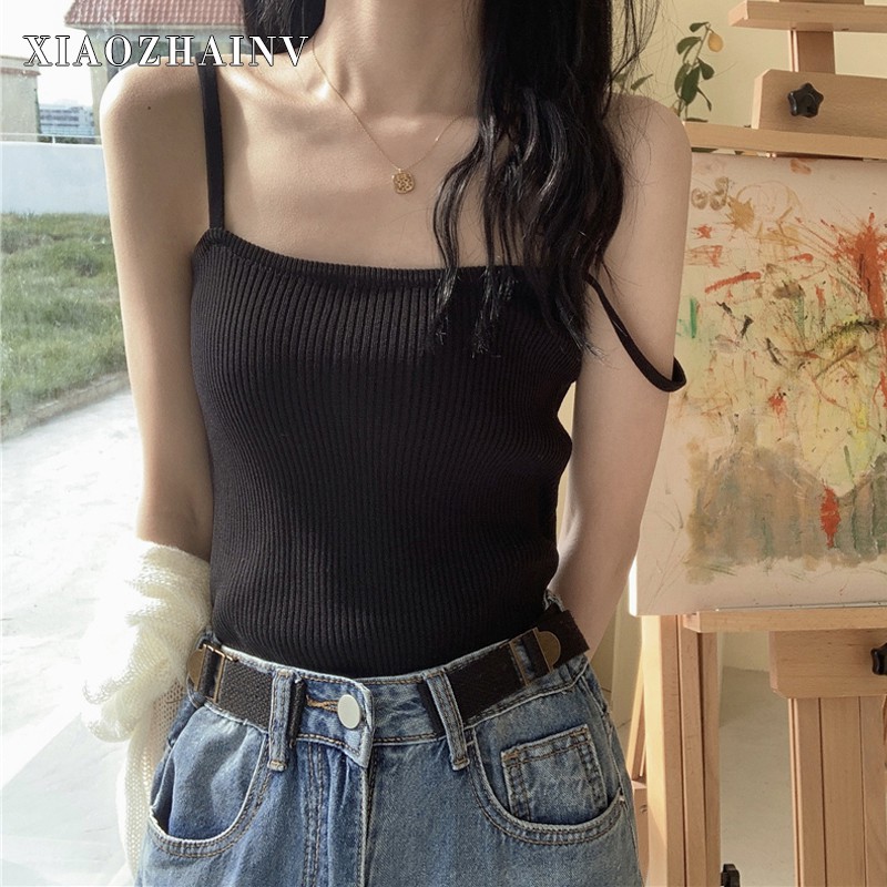 Áo Hai Dây Dệt Kim Màu Trắng Thời Trang Mùa Hè Cho Nữ HZFWC4626