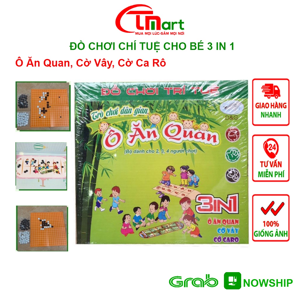 Đồ Chơi Trí Tuệ 3 in 1 - Ô Ăn Quan - Cờ Vây - Cờ Caro - Trò Chơi Dân Gian