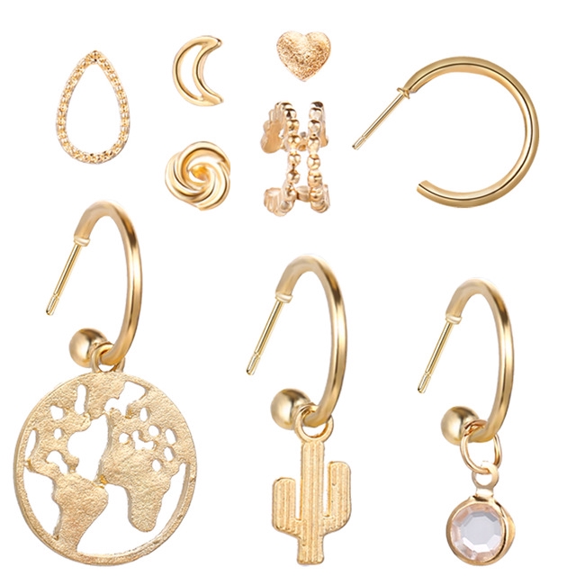 Bộ Hoa Tai Bằng Kim Loại Màu Vàng Kim Phong Cách Du Mục Thời Trang Cho Nữ