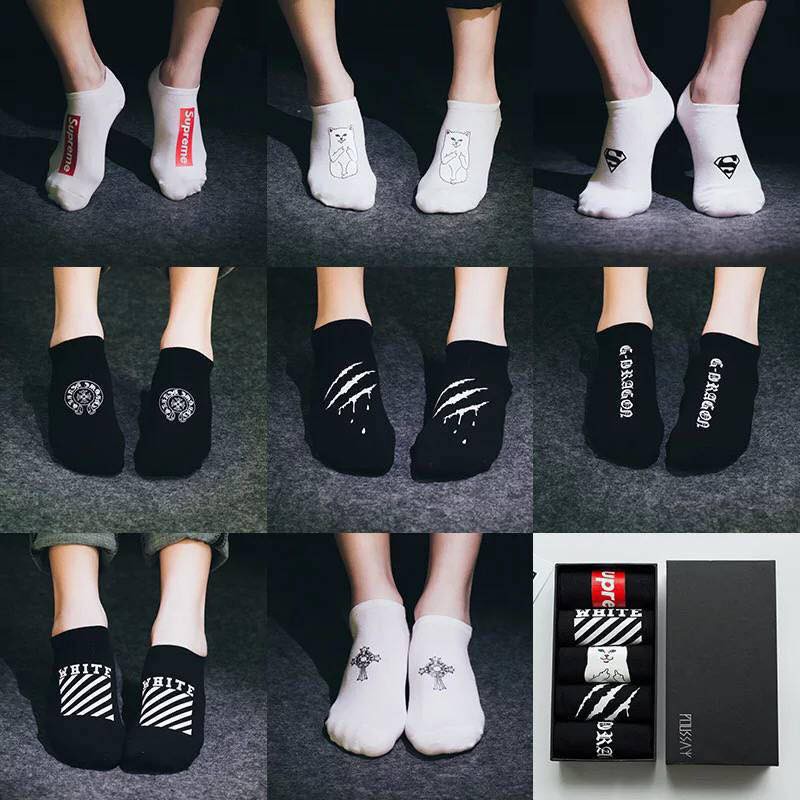 Hộp 5 đôi vớ tất ngắn Ulzzang, Supreme, Off White,...