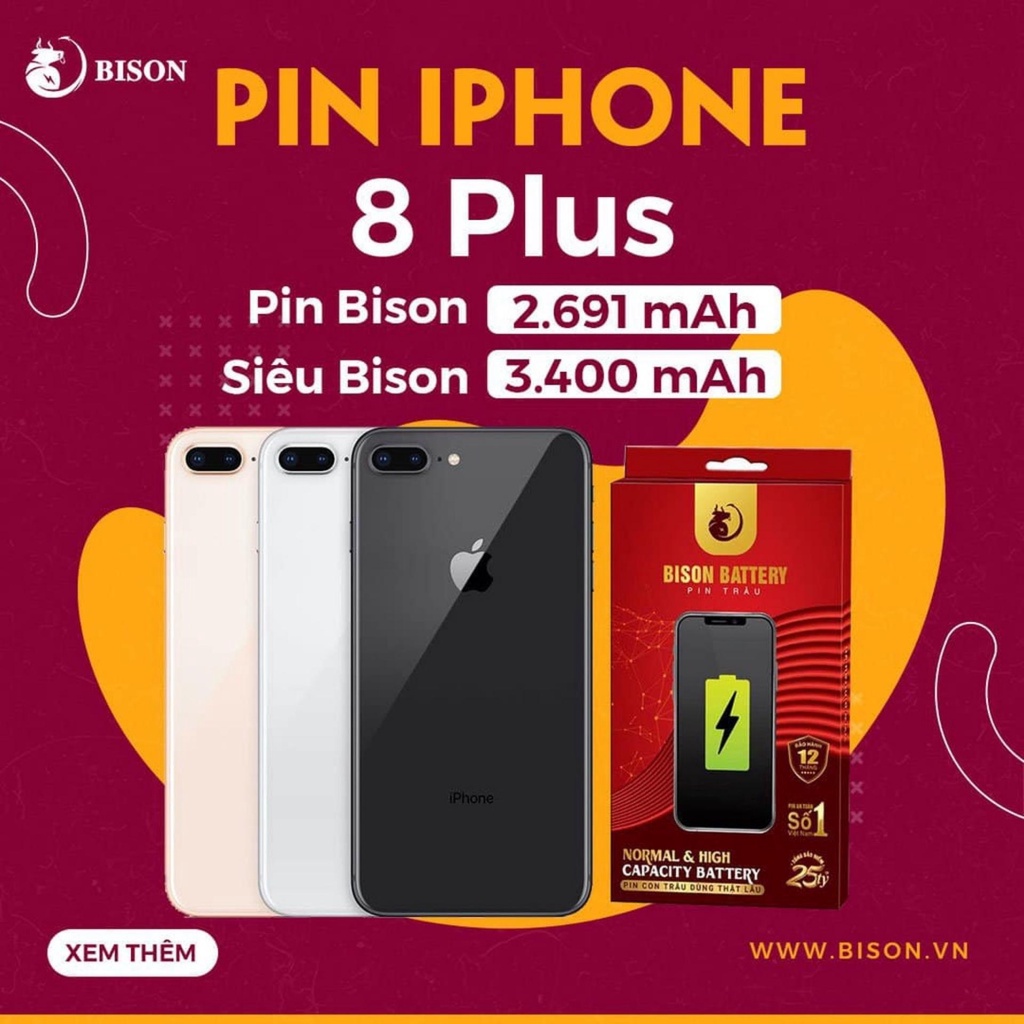 Pin Siêu Bison Dung Lượng Cao Cho iPhone - BH 12 tháng + Bảo hiểm cháy nổ 25tỷ (tặng kèm keo dán pin)