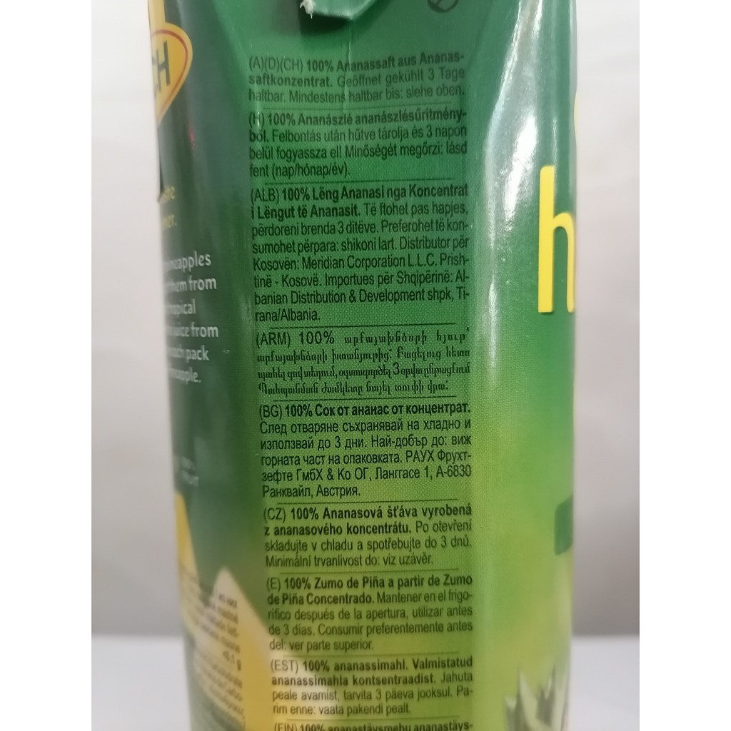 [1 Lít – Ananas] Nước ép dứa nguyên chất [Austria] RAUCH 100% Pineapple Juice (anm-hk)