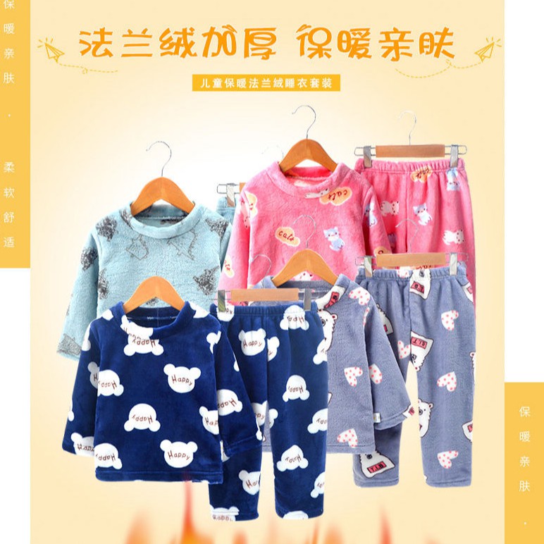 Bộ Đồ Ngủ Pijama Vải Flannel Dày Thời Trang Mùa Đông Cho Bé
