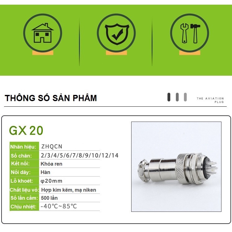 Bộ Giắc Cắm Đực Và Cái GX20  lỗ khoét 19mm - ZHQCN