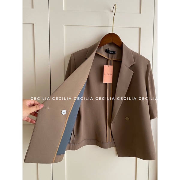 Set áo blazer nữ tay ngắn 1 lớp CECILIA Design - thiết kế CLEMENTINE (Ảnh thật) dáng suông cổ vest cộc tay, quần baggy | BigBuy360 - bigbuy360.vn