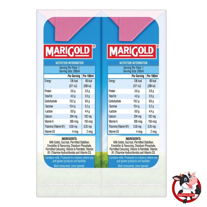 Sữa Marigold nguyên kem, dâu, socola, lúa mạch nhập từ Singpore hộp 200ml thùng 24 hộp