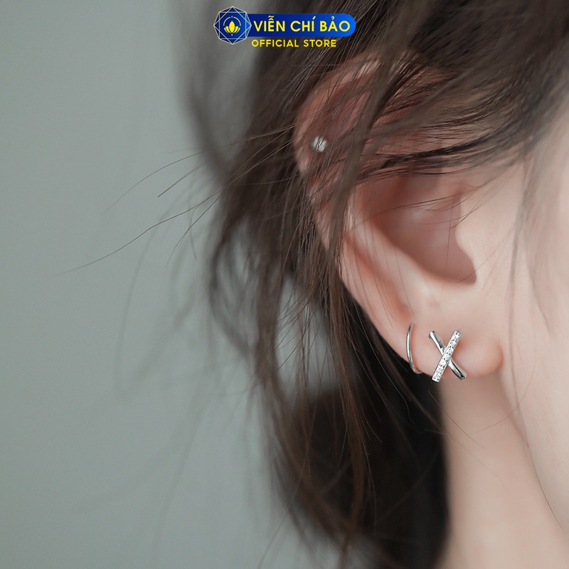 Bông tai bạc nữ chữ xoắn chéo đính đá chất liệu bạc 925 thời trang phụ kiện trang sức nữ Viễn Chí Bảo B400259