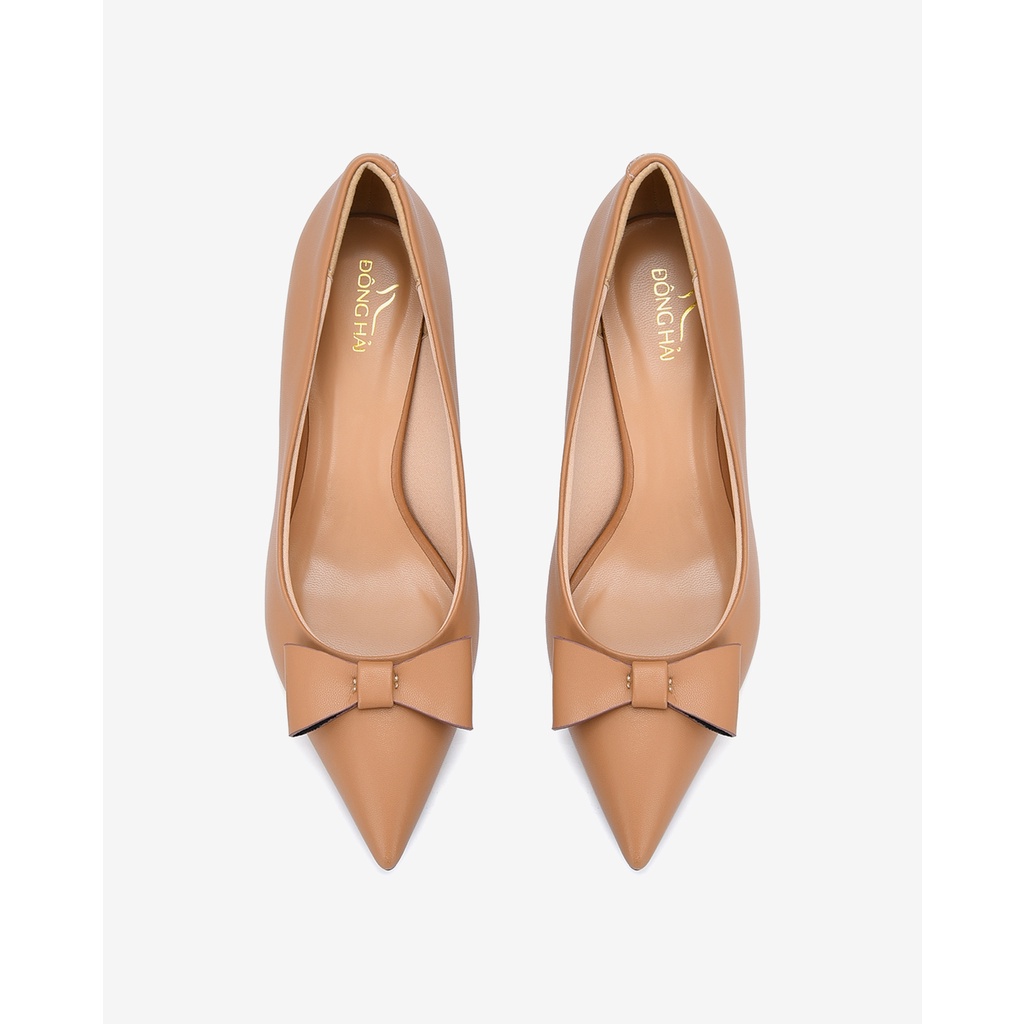 Giày cao gót nữ Đông Hải thiết kê mũi nhọn  đính nơ da thanh lịch gót cao 7cm tôn dáng -  G81H8