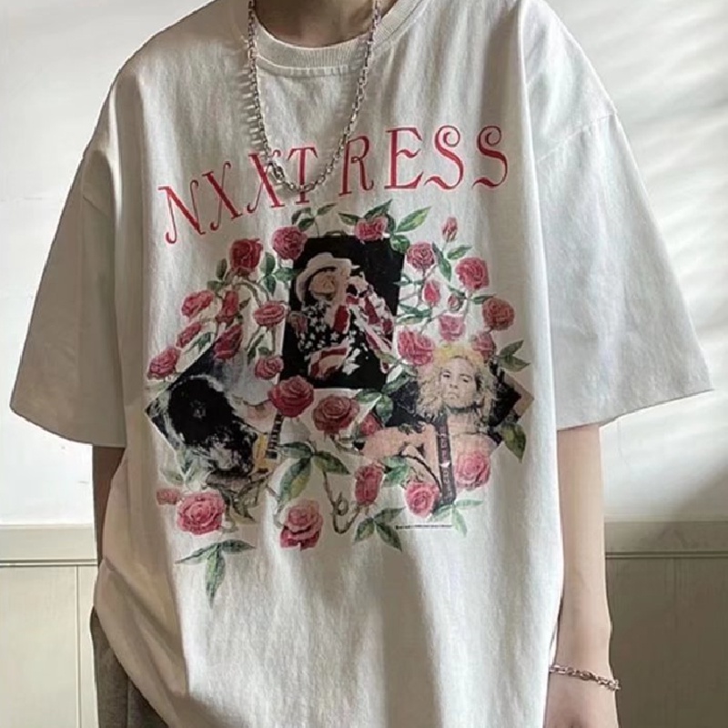 Áo Thun Nam Tay Ngắn Dáng Rộng In Họa Tiết Hoạt Hình Phong Cách Hip Hop Thời Trang Mùa Hè size M-5XL