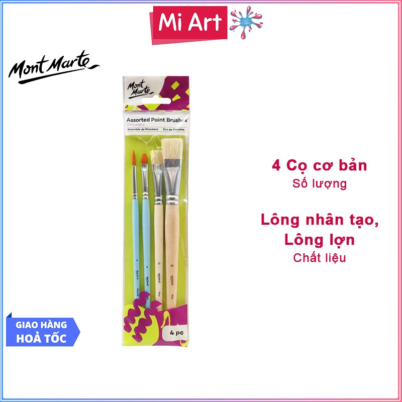 Bộ 4 Cọ Vẽ Mont Marte Cơ Bản - Assorted Paint Brushes Discovery 4pc - BMHS0043