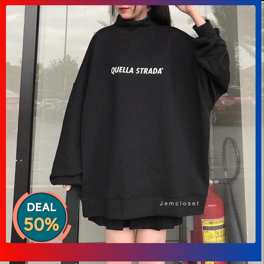 Áo Sweater Form Rộng Unisex Tay Bồng Nam Nữ Quella Strada 2020Green, Áo Hoodie Chất Nỉ Dày dặn