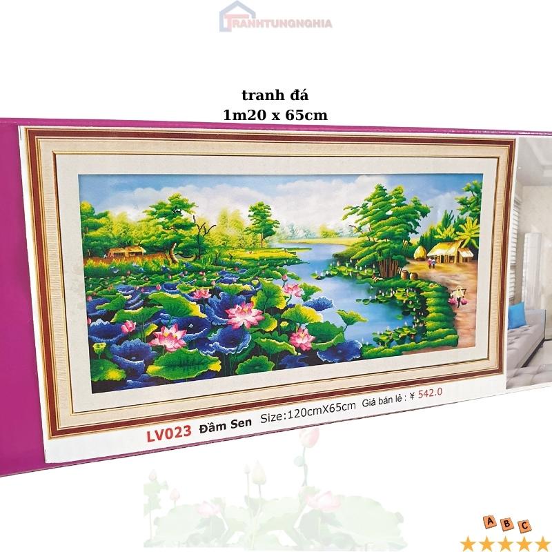 Tranh đính đá, tranh thêu chữ thập phong cảnh làng quê đầm sen