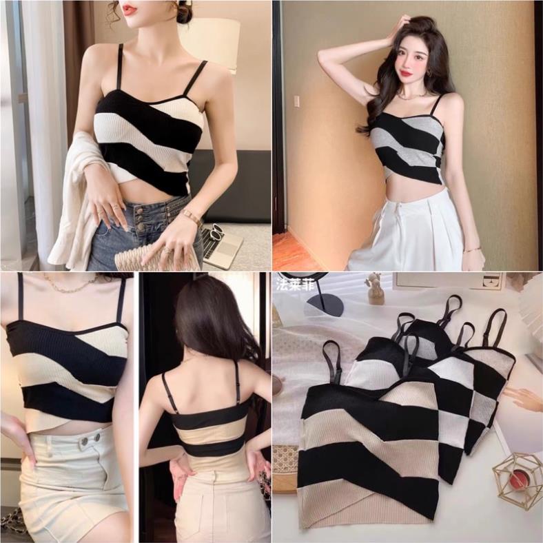 ❤️ Áo Bra Nữ Myna 2 Dây Mảnh Kẻ Sọc Dáng Lửng Có Đệm Ngực Trend Mới 1887 ❤️