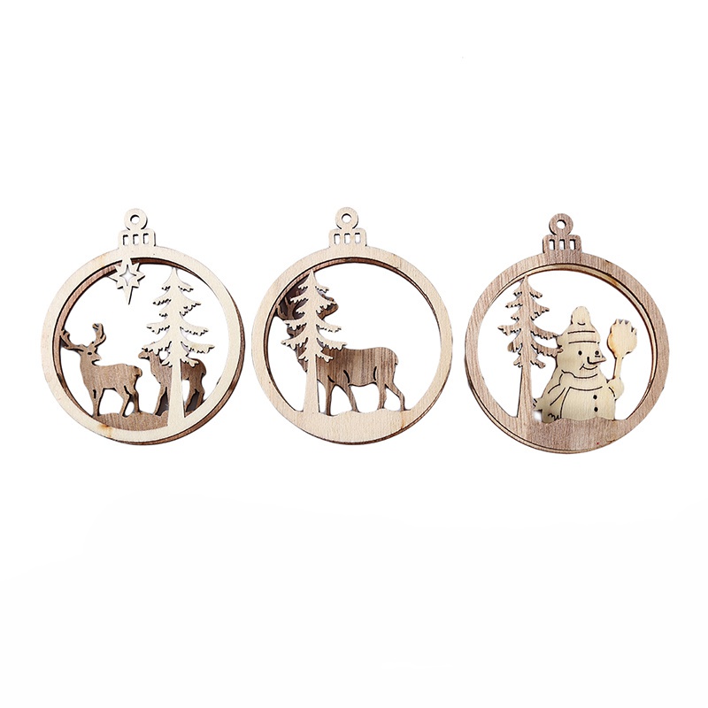 Three Wooden Christmas 3D Small Pendant Decorations Party Decorations