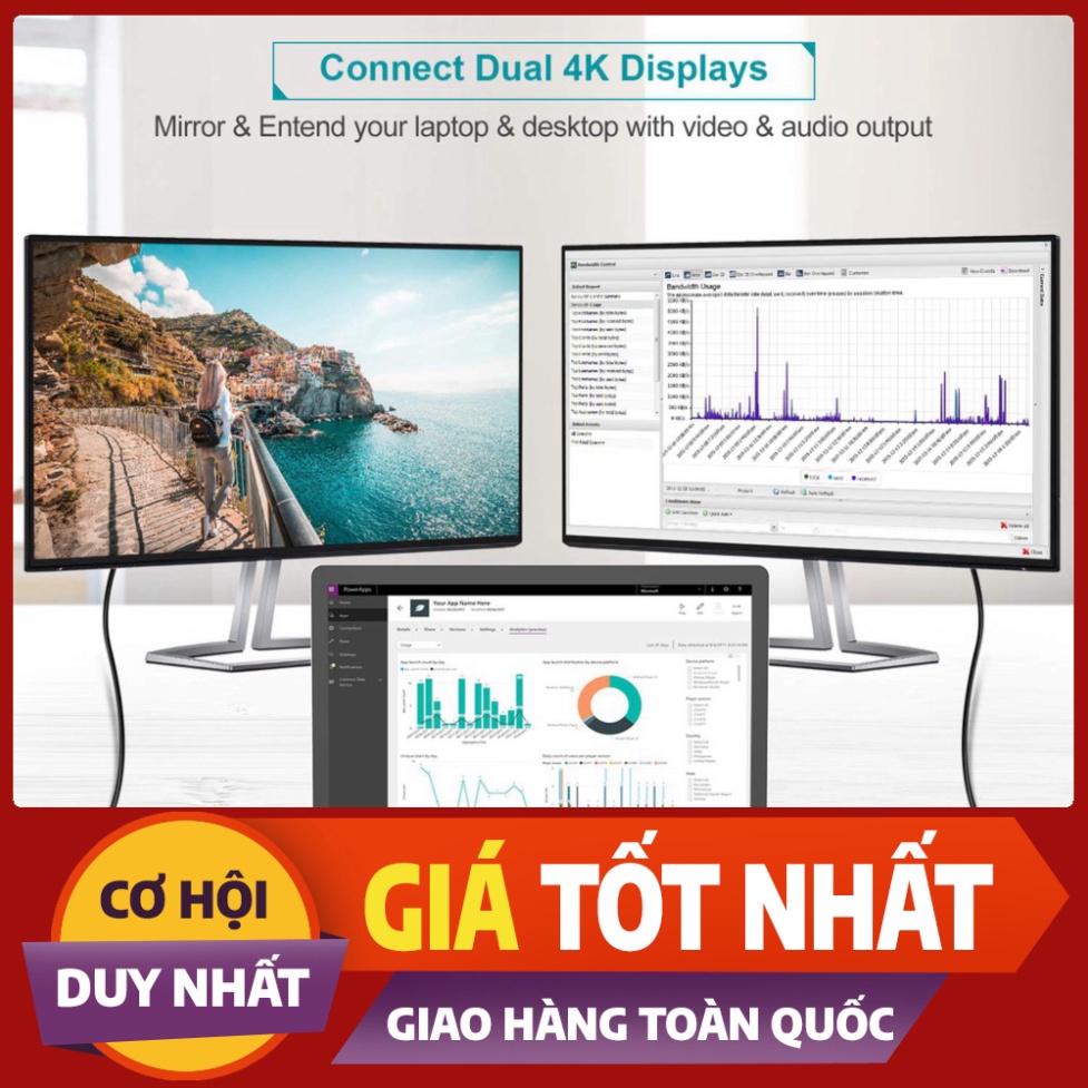 Hub sạc nhanh chia cổng 2 in 1 PD Type-C ra Type-C 3.0 và HDMI chuẩn 4K hiệu CHOETECH M03BK - Hàng chính hãng
