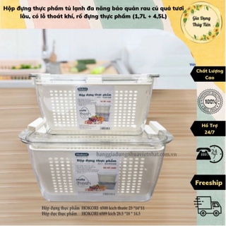 Hộp đựng thực phẩm tủ lạnh đa năng bảo quản rau củ quả tươi lâu, có lỗ thoát khí, rổ đựng thực phẩm (1,7L + 4,5L)