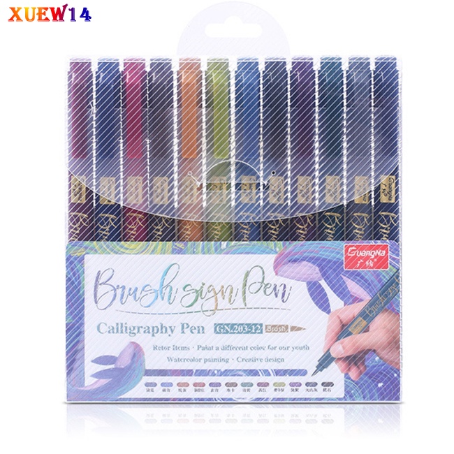Set 12 cây bút lông bút viết thư pháp/ vẽ phác thảo nhiều màu