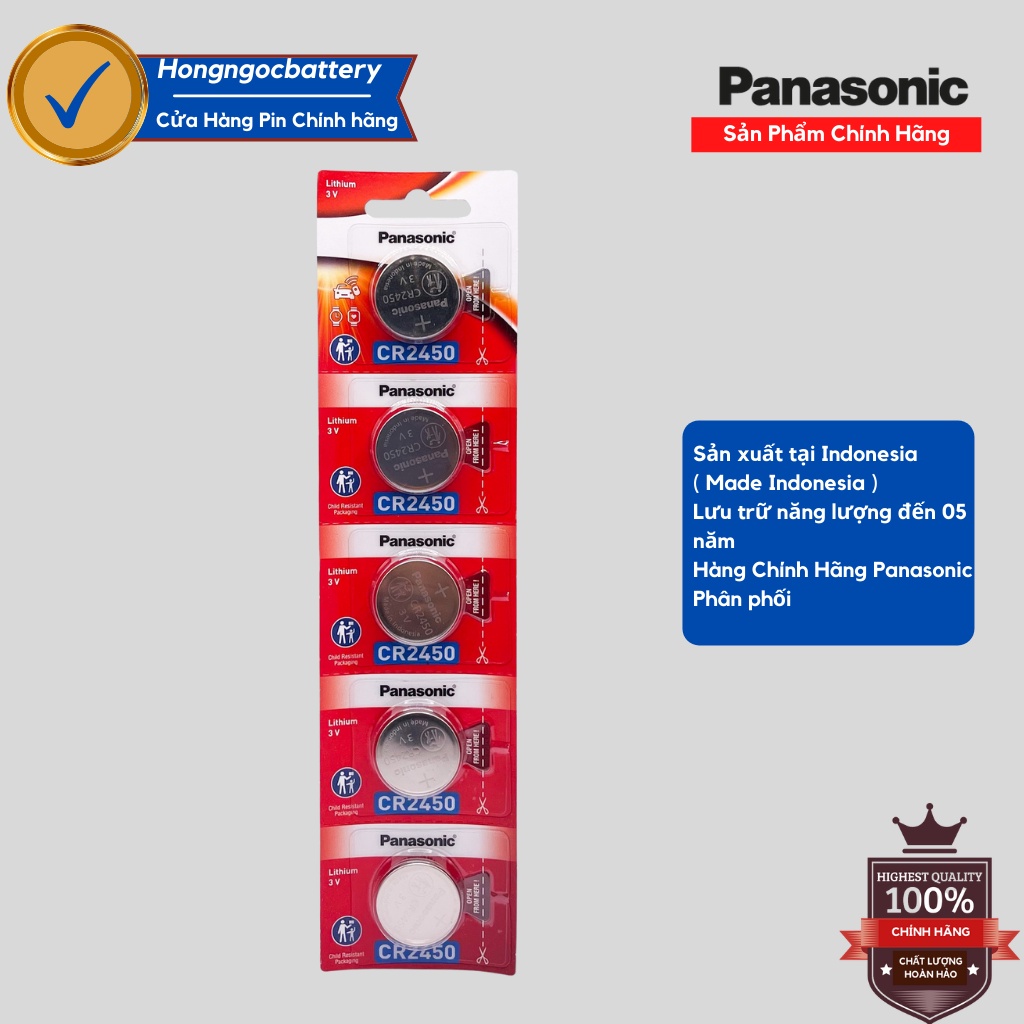 Pin CR2450 Panasonic Vỉ 5 Viên - Hàng Chính Hãng