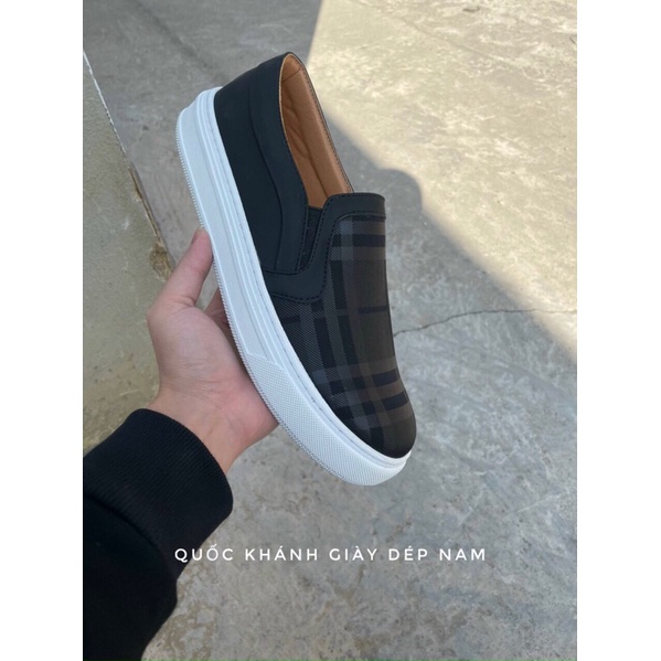 Giày thể thao slipon burberry siêu cấp , giày lười đen kèm hộp
