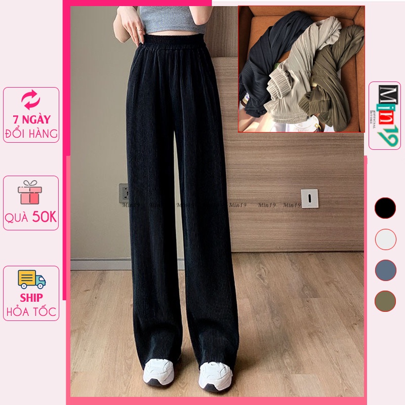 Quần Ống Suông Nữ MIN19 Quần Ống Rộng Nữ Cullotes Tăm To Lưng Cao Cạp Cao Dáng Dài Bigsize Màu Đen Nâu Be Thời Trang