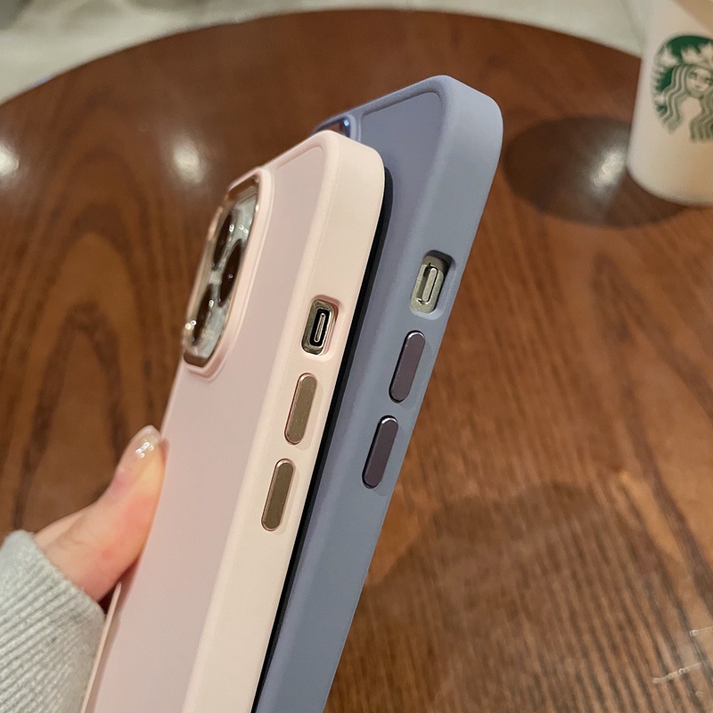 Ốp Điện Thoại Silicon Cứng Chống Sốc Màu Trơn Có Nút Kim Loại Bảo Vệ Camera Cho iPhone 13 Pro Max 12 Pro Max 11 Pro Max