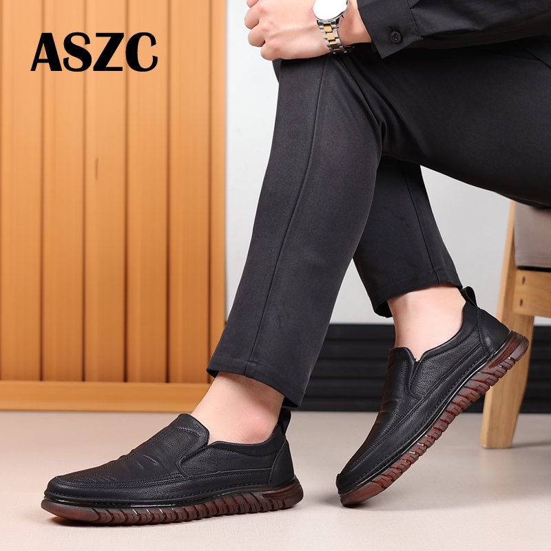 [ASZC] Giày Lười Da Cao Su Màu Đen Chất Lượng Cao Cho Nam