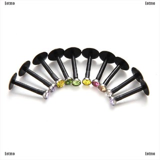Bộ 10 khuyên xỏ môi dạng thanh đính đá trong suốt 6mm 8mm 10mm 16g